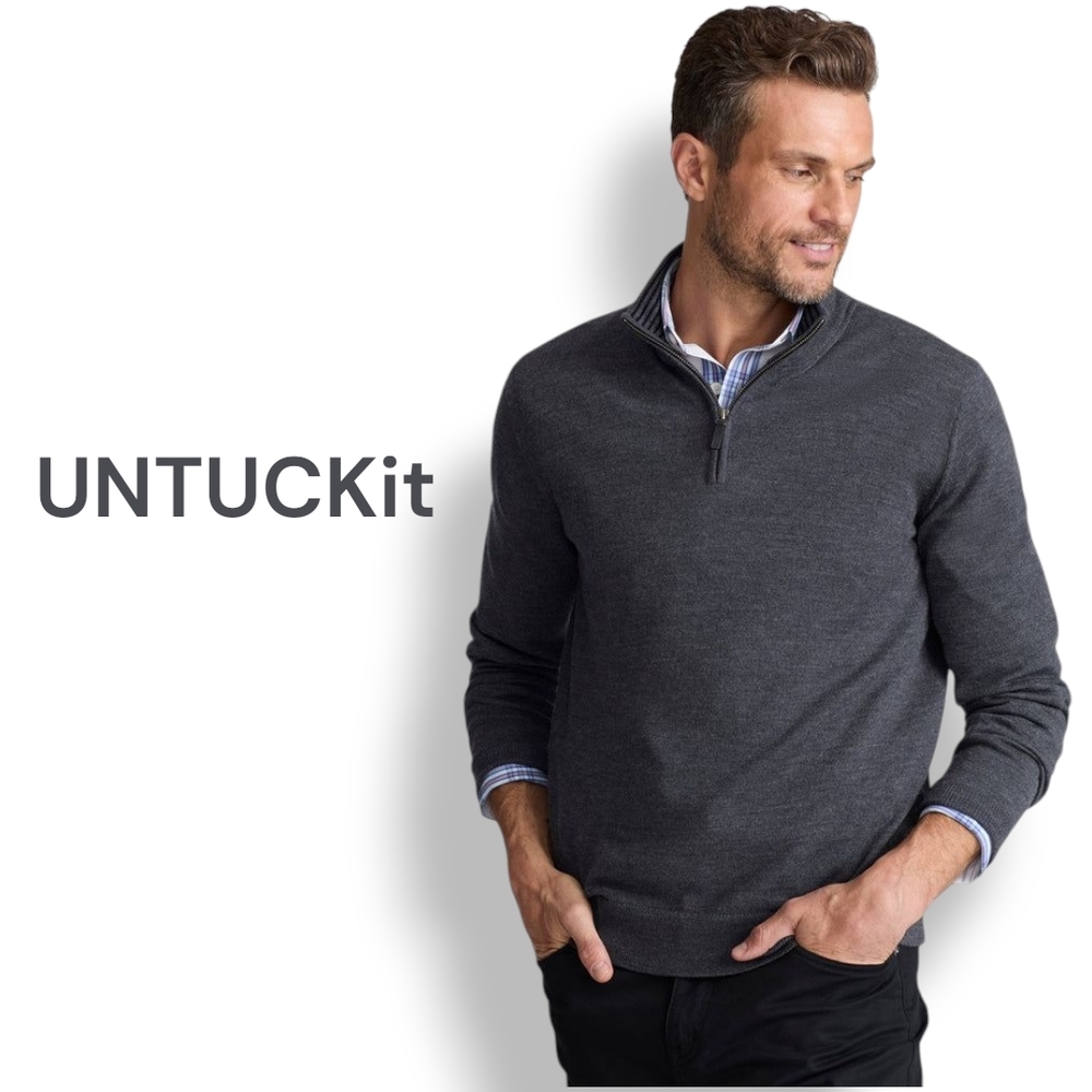 UNTUCKit Belguardo Merino Wool Quarter-Zip Sweater in Dark Gray 